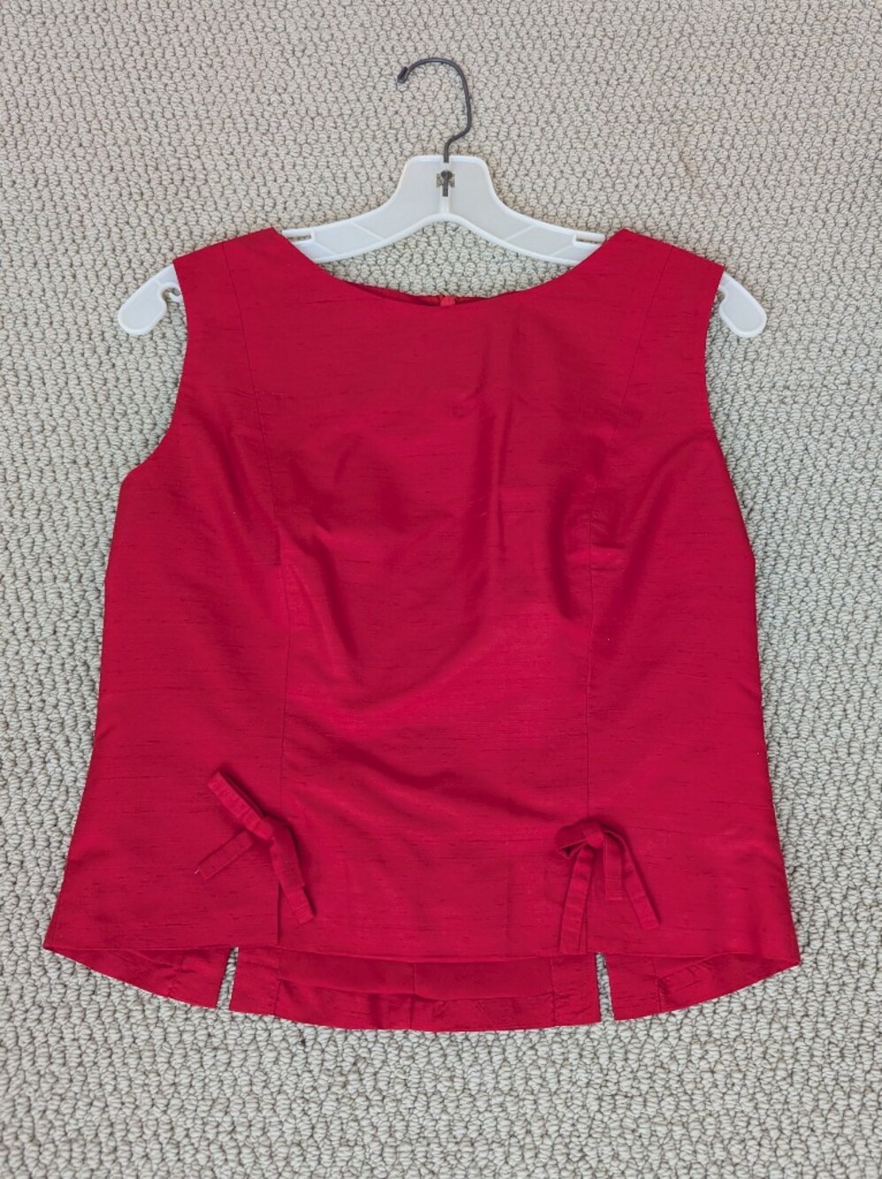 bebe Red Sleeveless Silk Top with Front Bows Sz S French Girl Style
